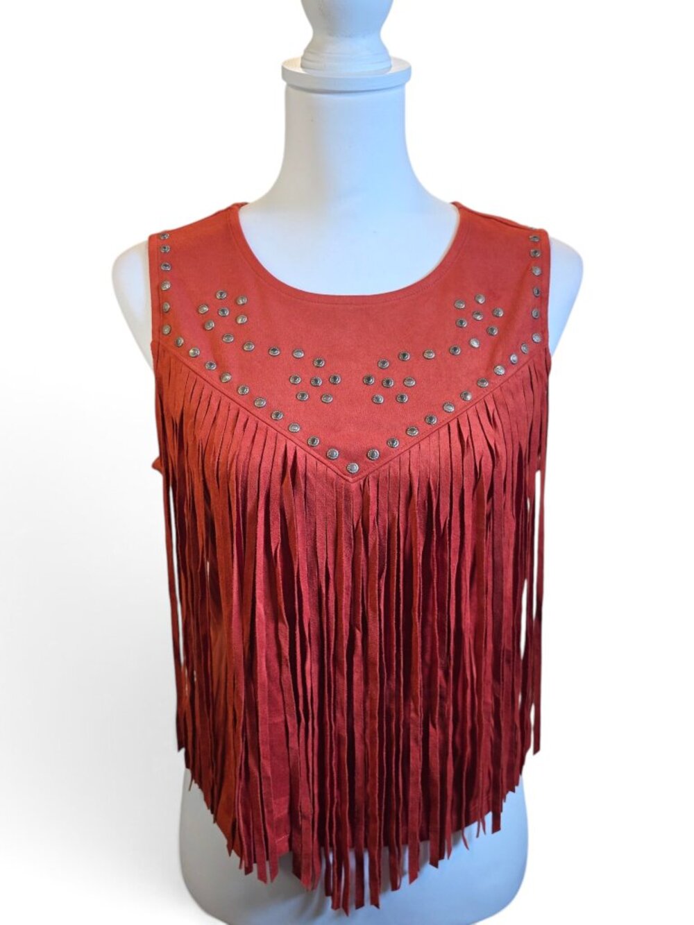 Idyllwind Miranda Lambert Red Faux Suede Fringe Studded Tank Top Small